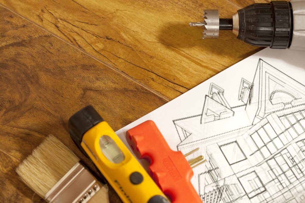 Construction materials on wood