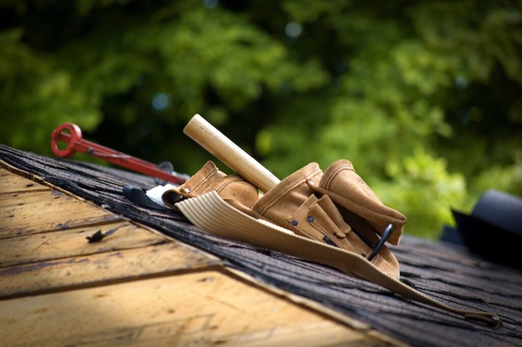 Roofing tools left on a roof